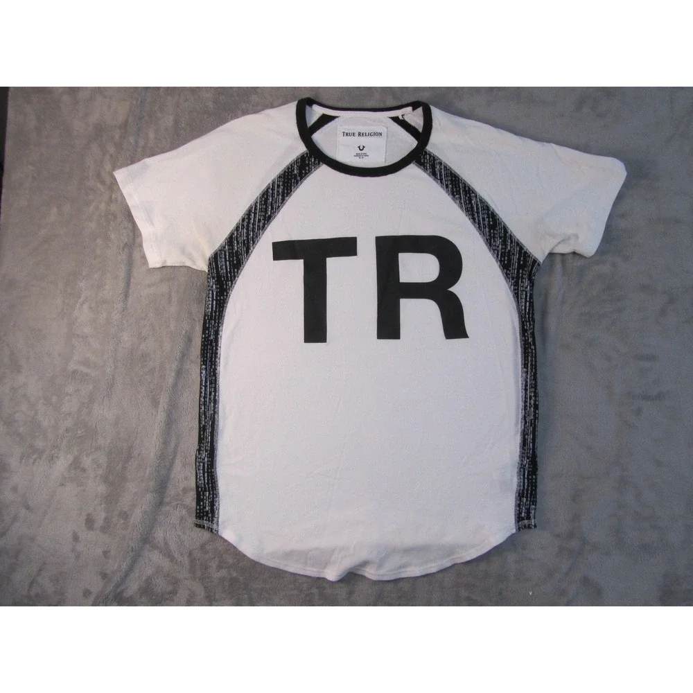 True Religion Mens White Black Raglan Thermal Graphic Logo T-Shirt Size M